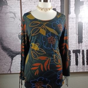 Avenue Black Floral Tunic EUC
